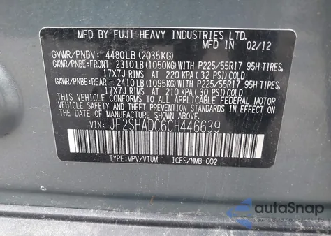 2012 Subaru Forester 2.5X Premium из США, поврежденный, VIN JF2SHADC6CH446639